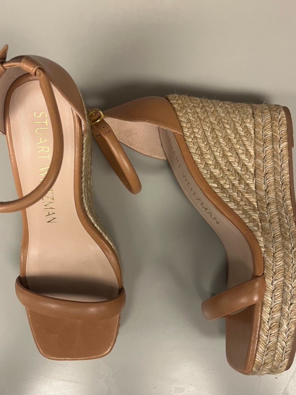 Stuart Weitzman Tan Espadrille Wedge Sandals